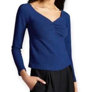 Maeve Sweetheart Top Textured 3/4 Sleeve Blue Medium